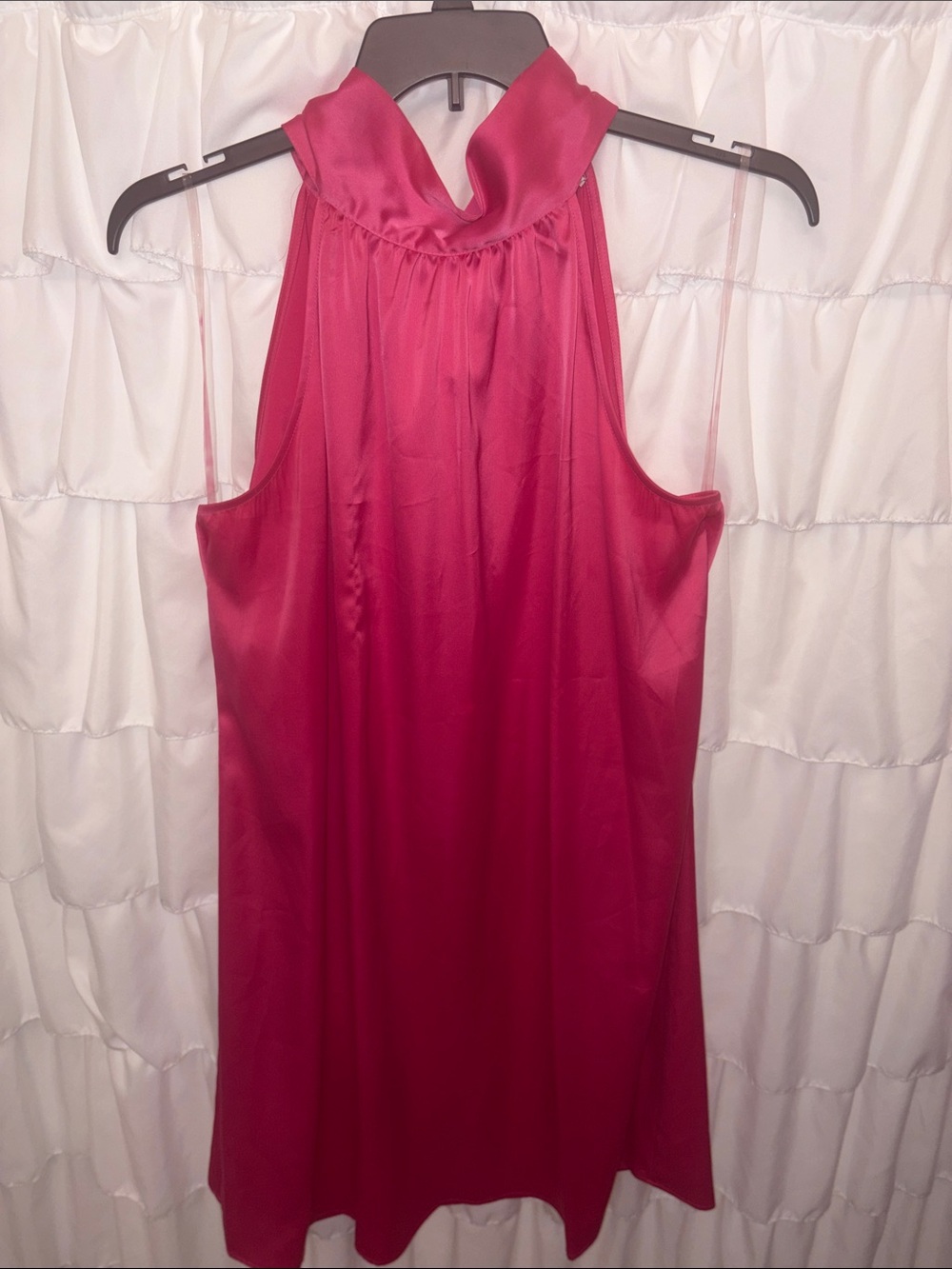 Nine West Satin Tie-Neck Mini Dress in Fuchsia